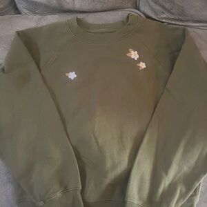 Old Navy Olive Green Sweatshirt with Floral Accents